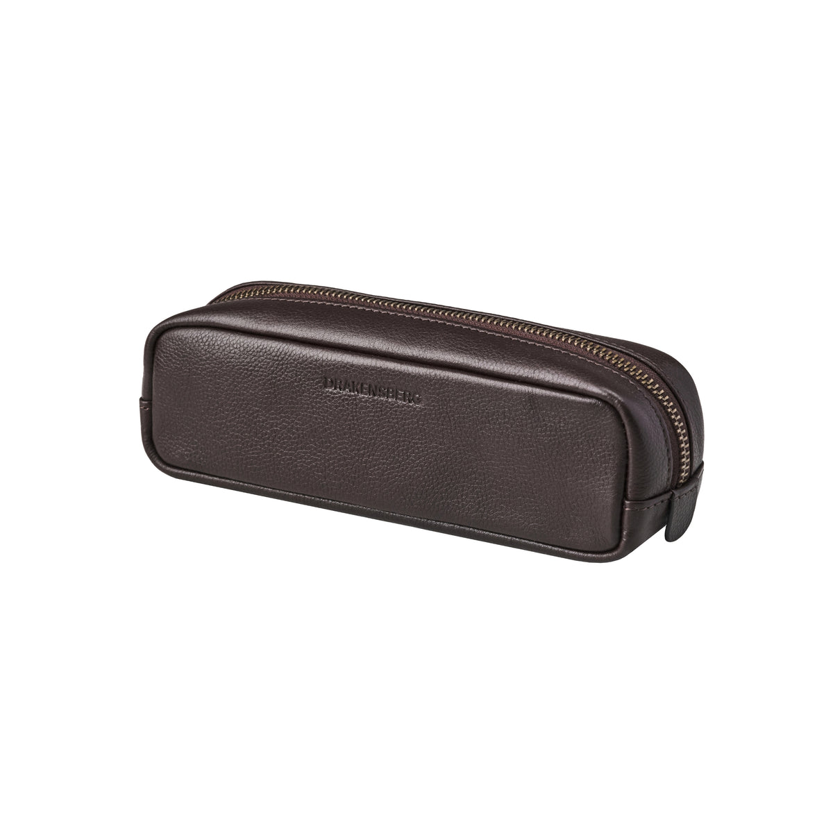 DRAKENSBERG Nino leather pencil case in chocolate-brown cowhide, three-quarter view