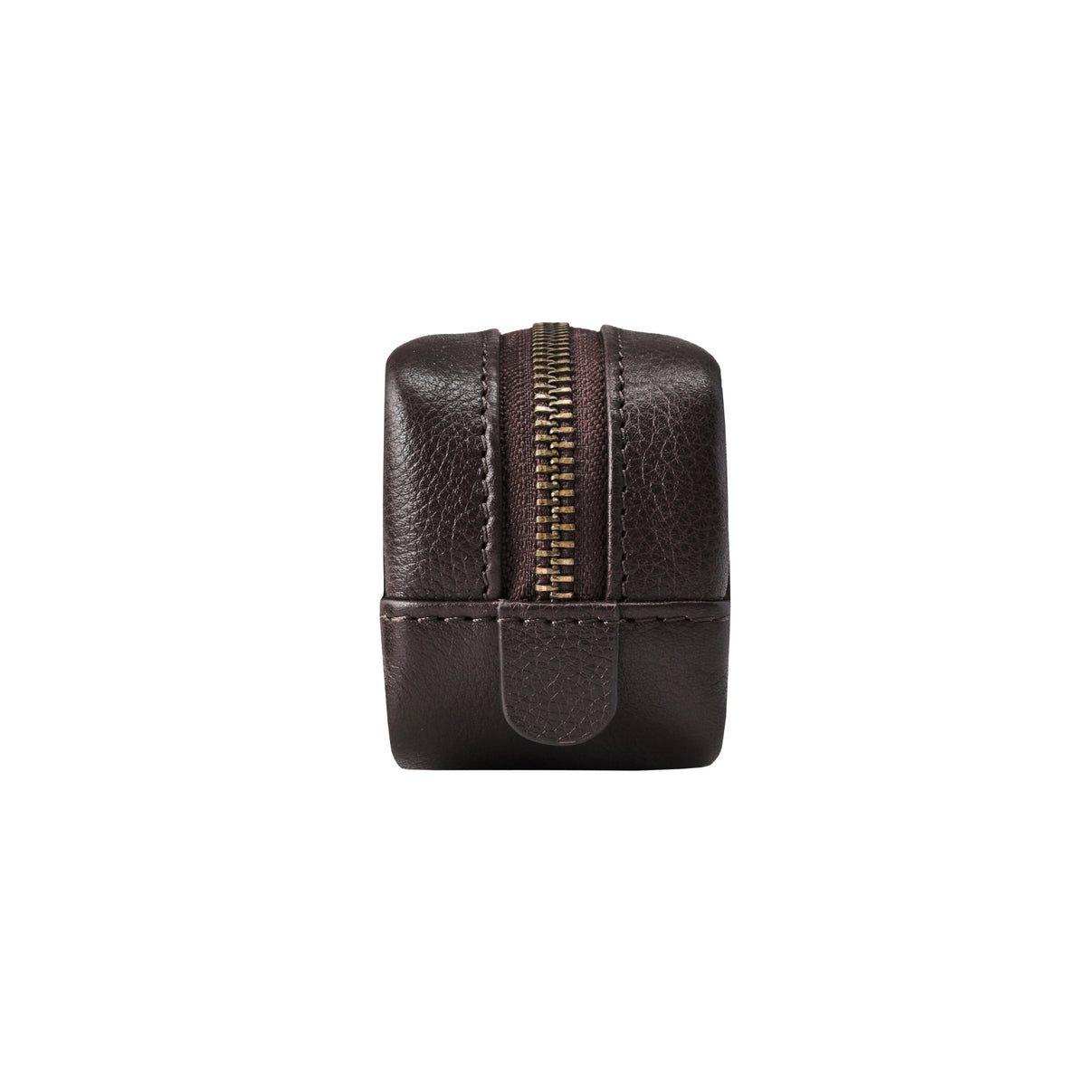 Side view of Nino leather pencil case in Chocolate Brown