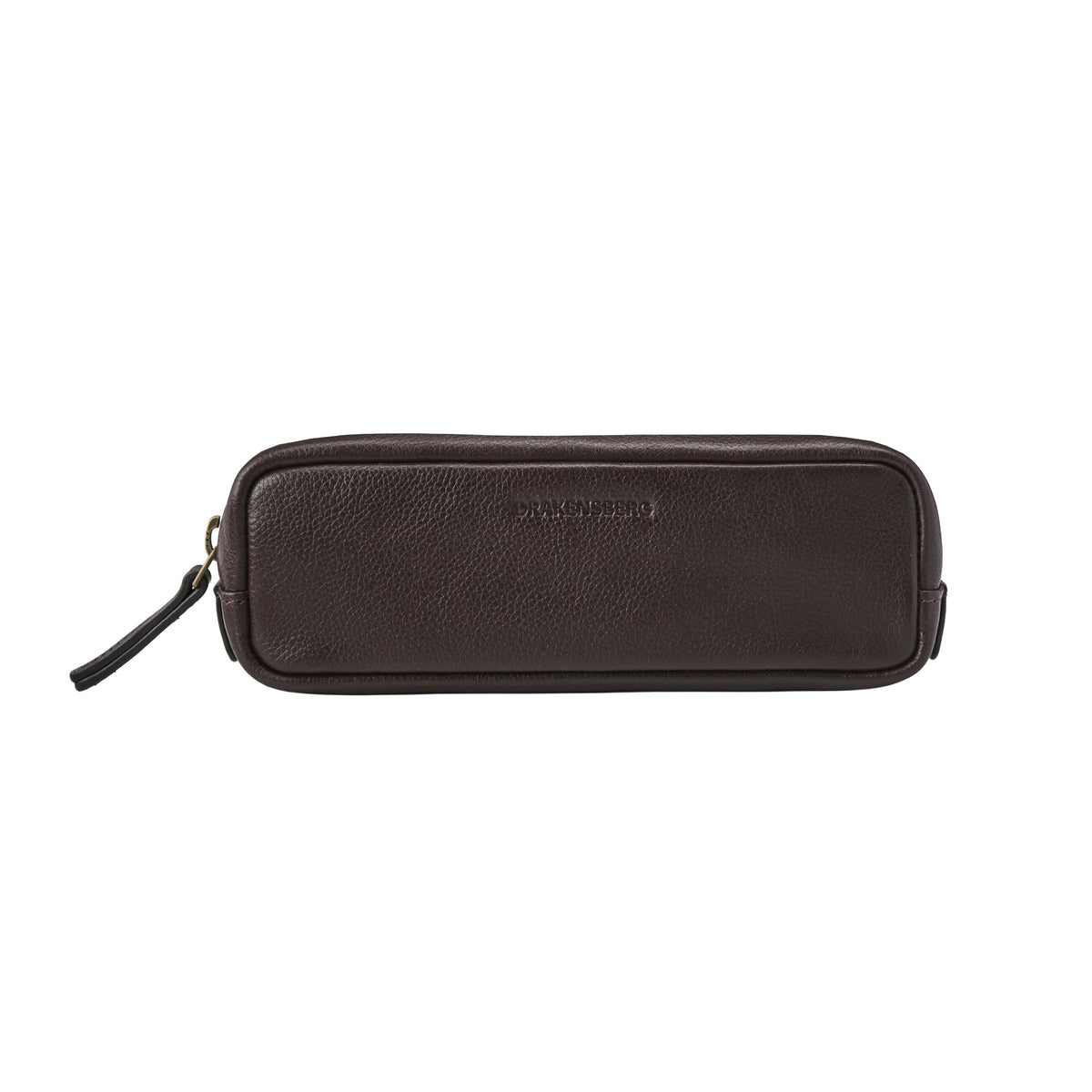Front view of Nino leather pencil case in Chocolate Brown