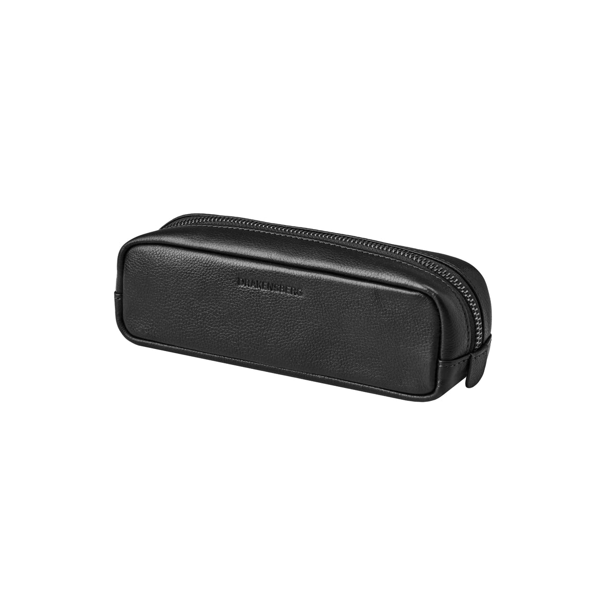DRAKENSBERG Nino leather pencil case in black cowhide, three-quarter view
