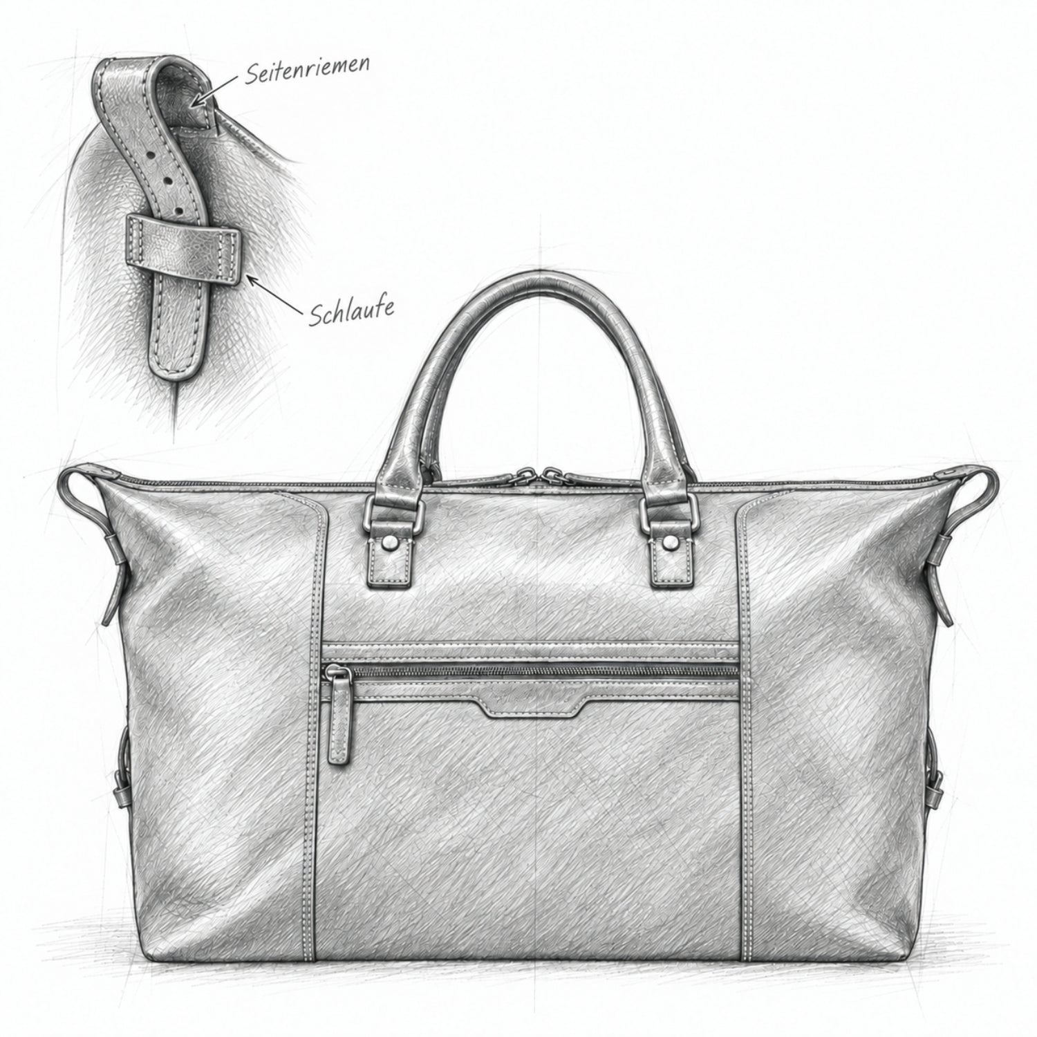 Technische Zeichnung der Reisetasche Marcello mit wandelbarer Tote-Form
