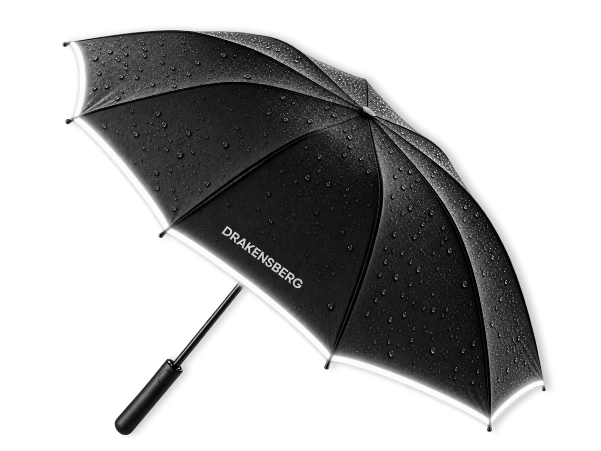 Schwarzer Automatik-Regenschirm Nimbus mit reflektierendem Rand und Wassertropfen