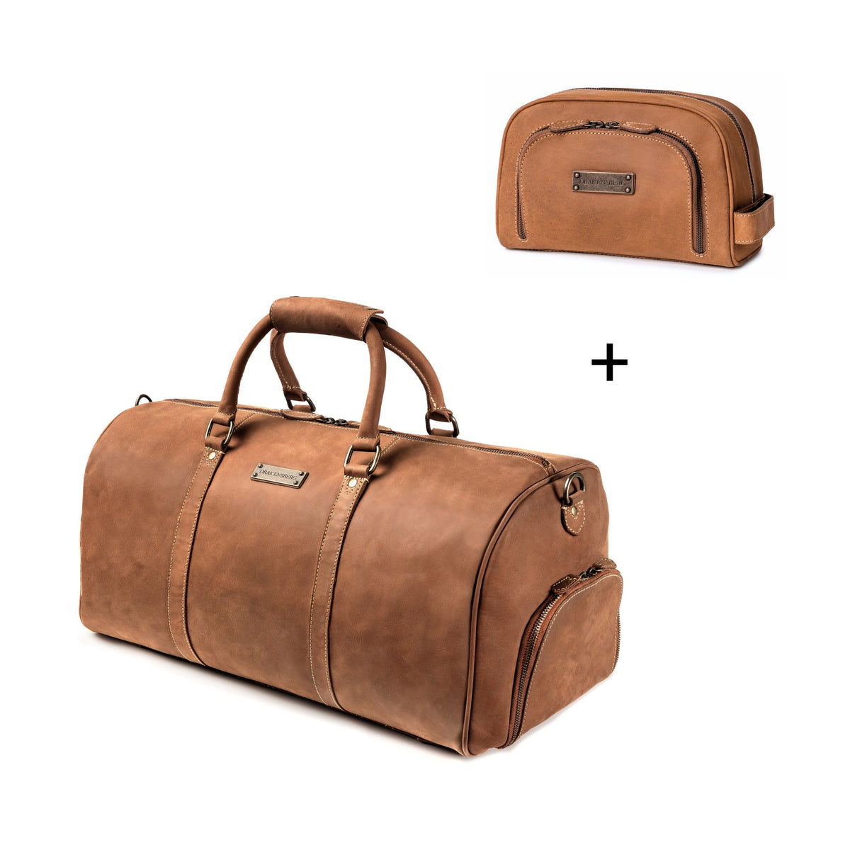 Sac week-end »Finn« & Trousse de toilette »Ben« – Brun cognac – Ensemble