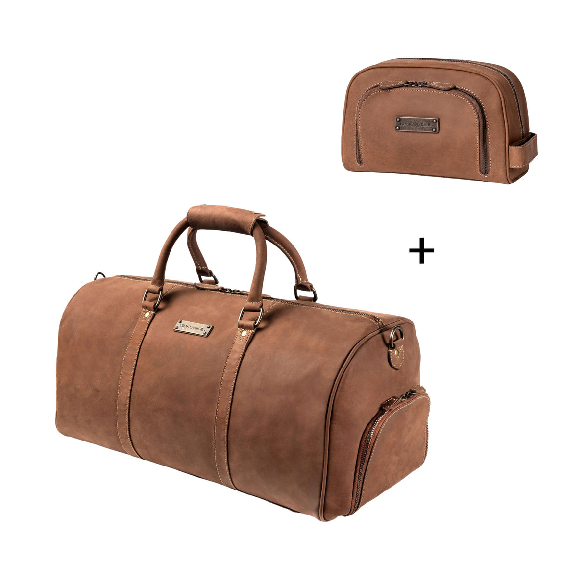 Sac week-end »Finn« & Trousse de toilette »Ben« – Brun havane – Ensemble