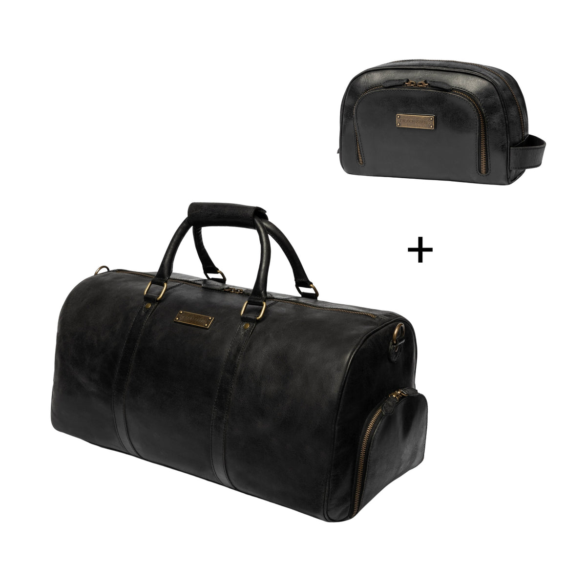 Sac week-end »Finn« & Trousse de toilette »Ben« – Noir vintage – Ensemble