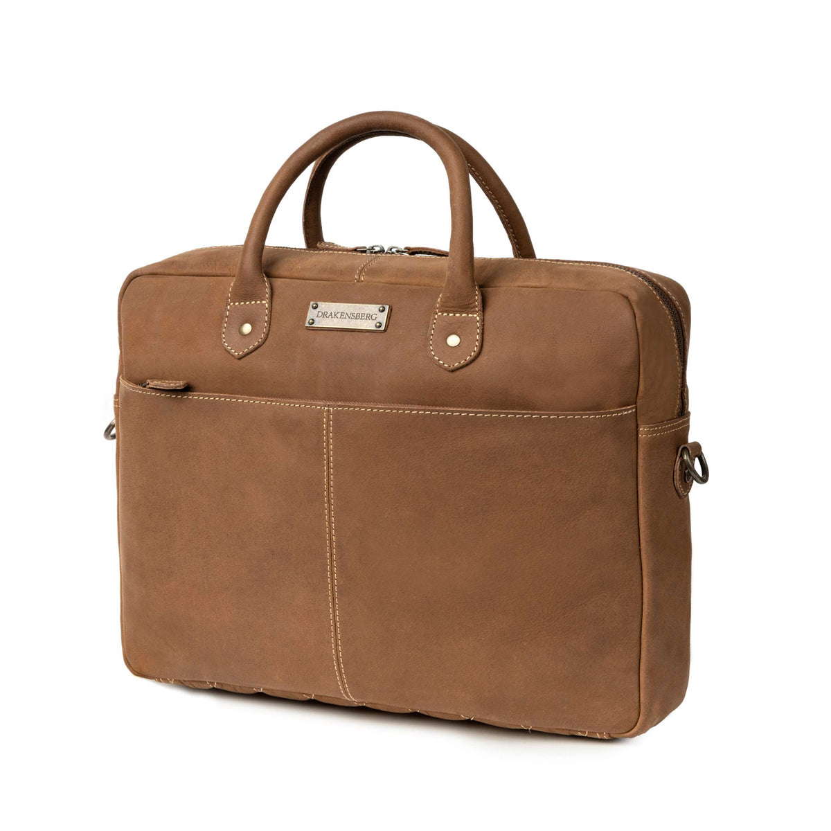 Hugo leather briefcase in Havana Brown – three-quarter view