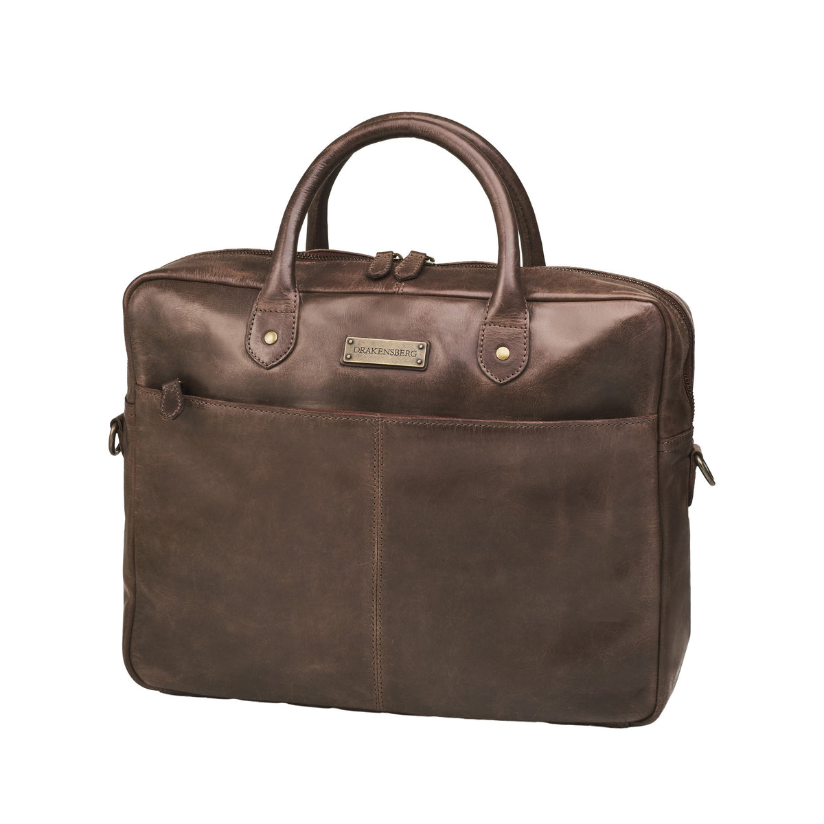 Hugo leather briefcase in Coffee Brown – three-quarter view