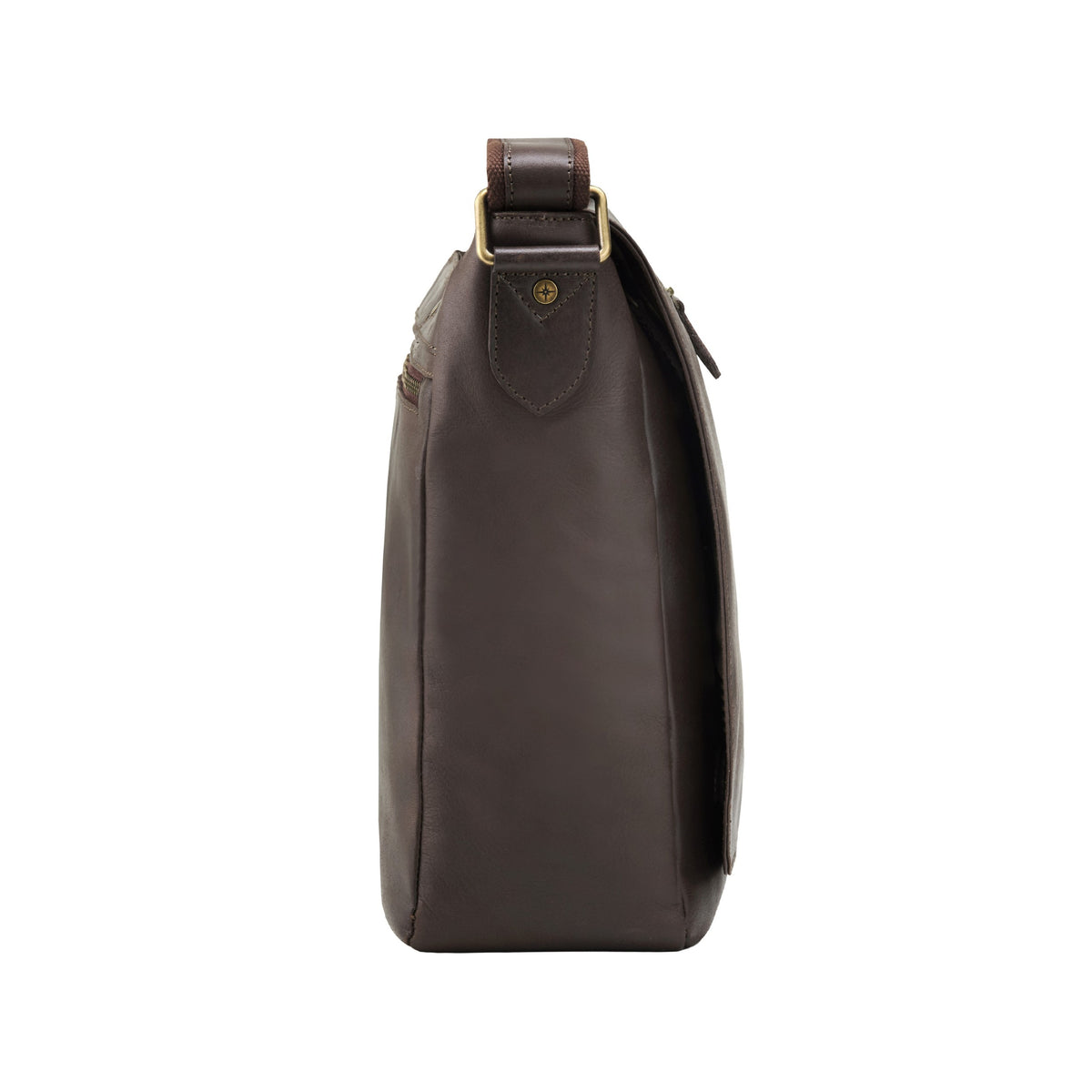 Messenger Bag Leon in Kaffee-Braun – Seitenansicht mit Schultergurt