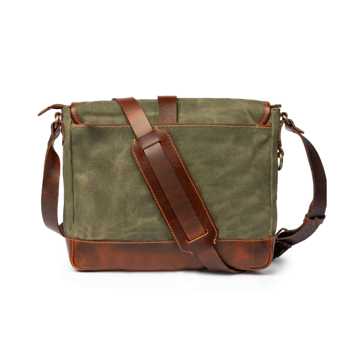 Vue de dos du sac bandoulière Nate en toile avec poche zippée et bandoulière brune