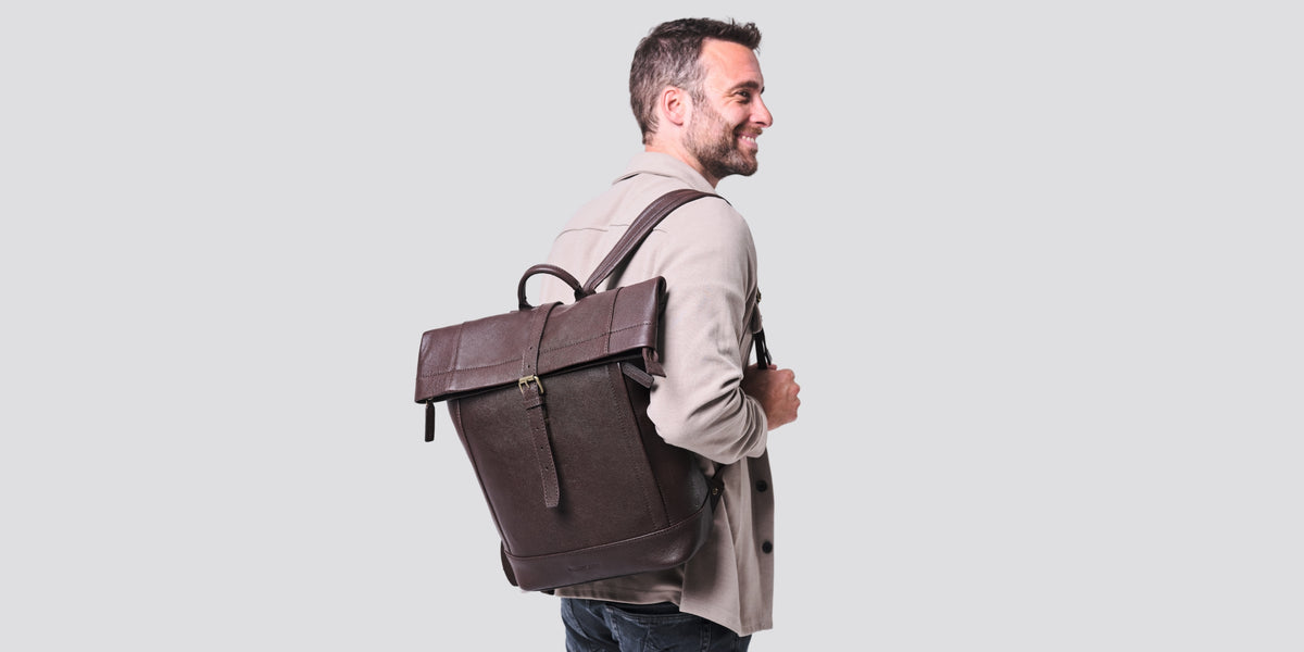 Rolltop-Rucksack Gino in Schoko-Braun für Büro und Alltag