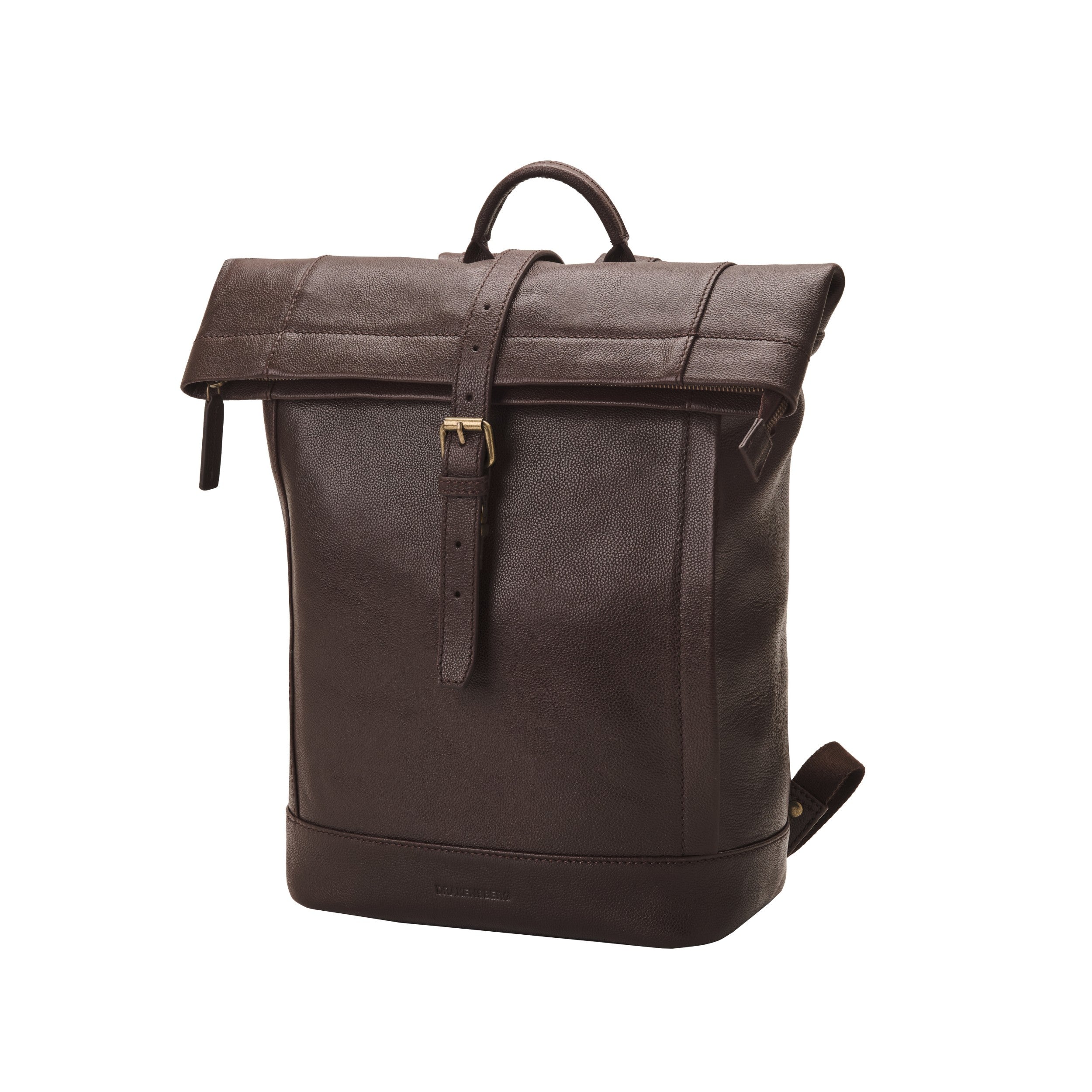 Gino cowhide leather rolltop backpack in Chocolate Brown – front view