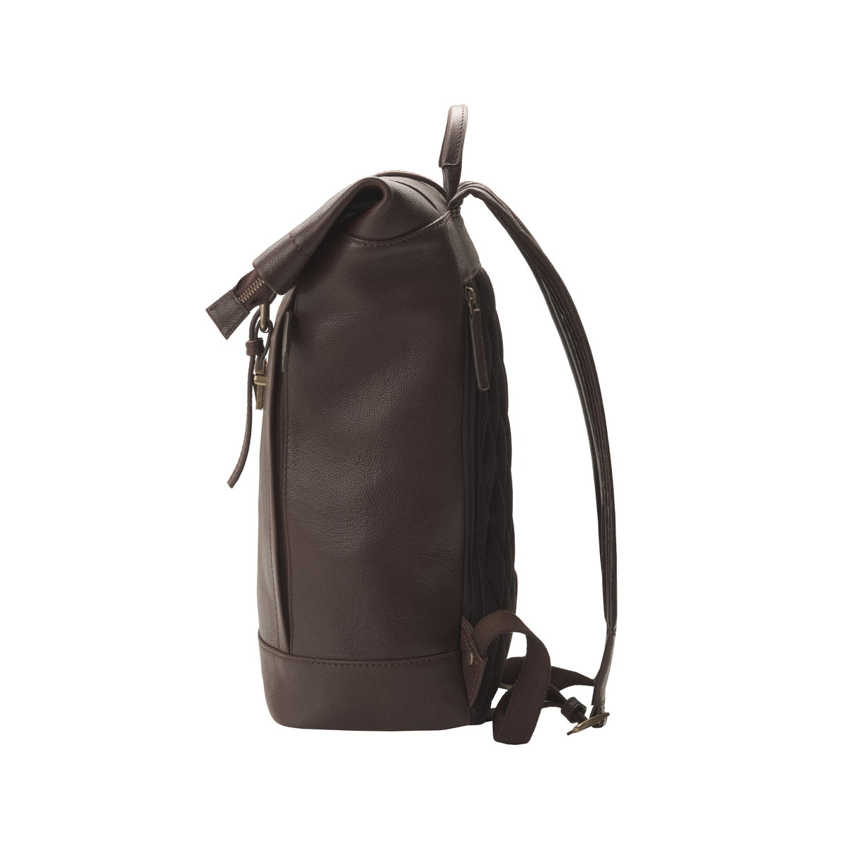 Gino Rolltop-Rucksack in Schoko-Braun – Seitenansicht