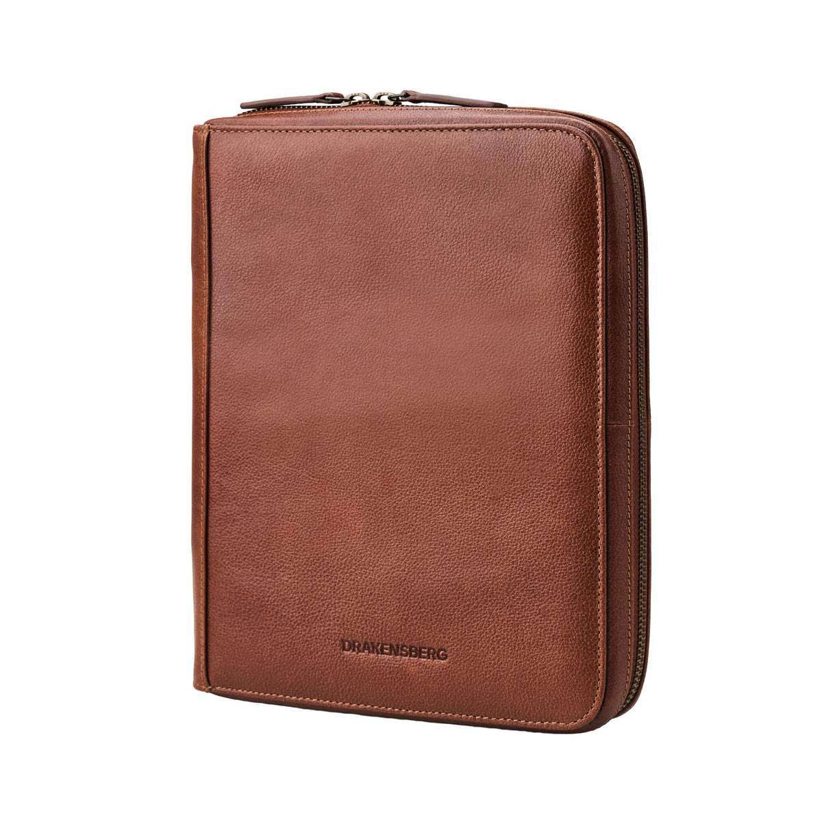 Closed Nolan tablet bag in Chestnut Brown buffalo leather, angled view