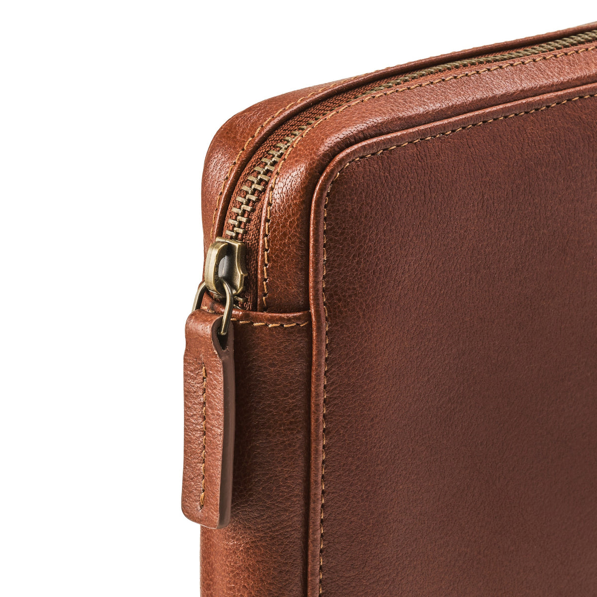 Close-up of the leather and workmanship of the Kate travel organiser