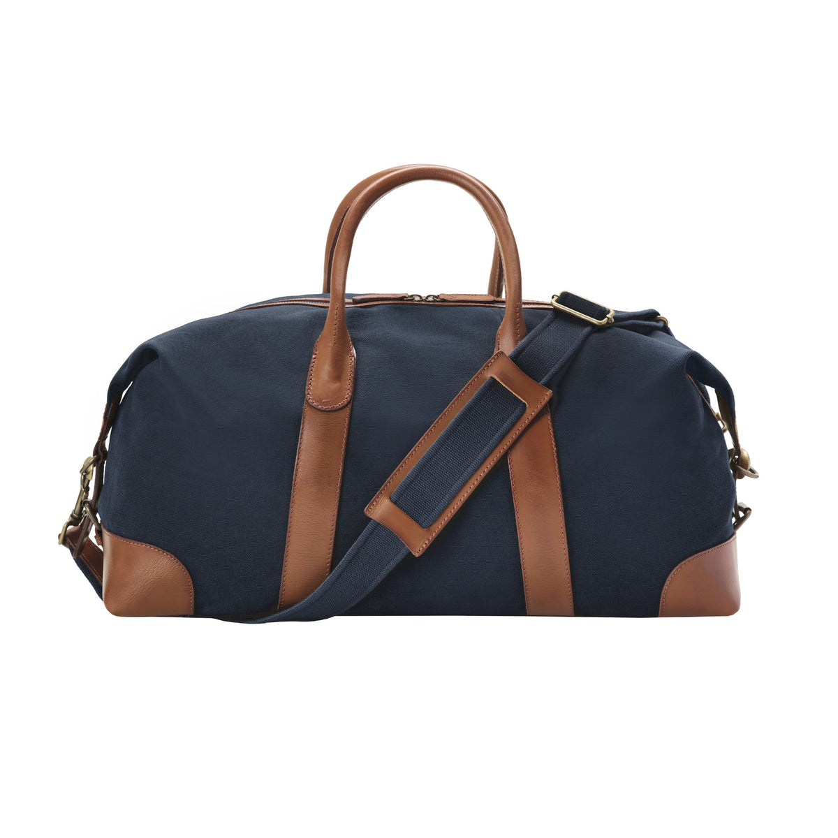 Compact David weekender in canvas and leather in Navy Blue – rear view