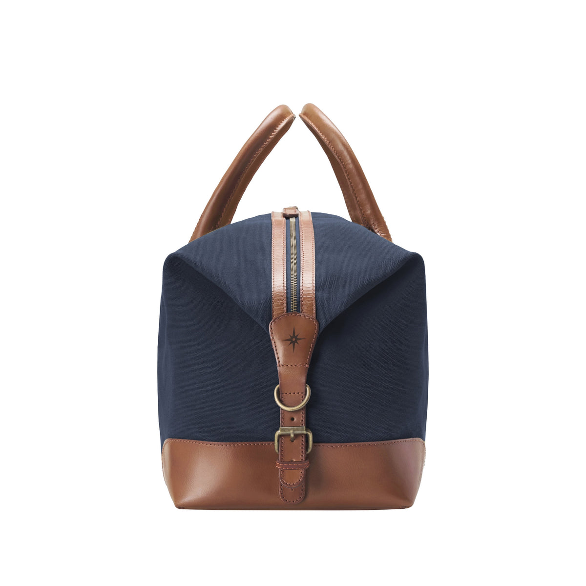 Compact David weekender in canvas and leather in Navy Blue – side view