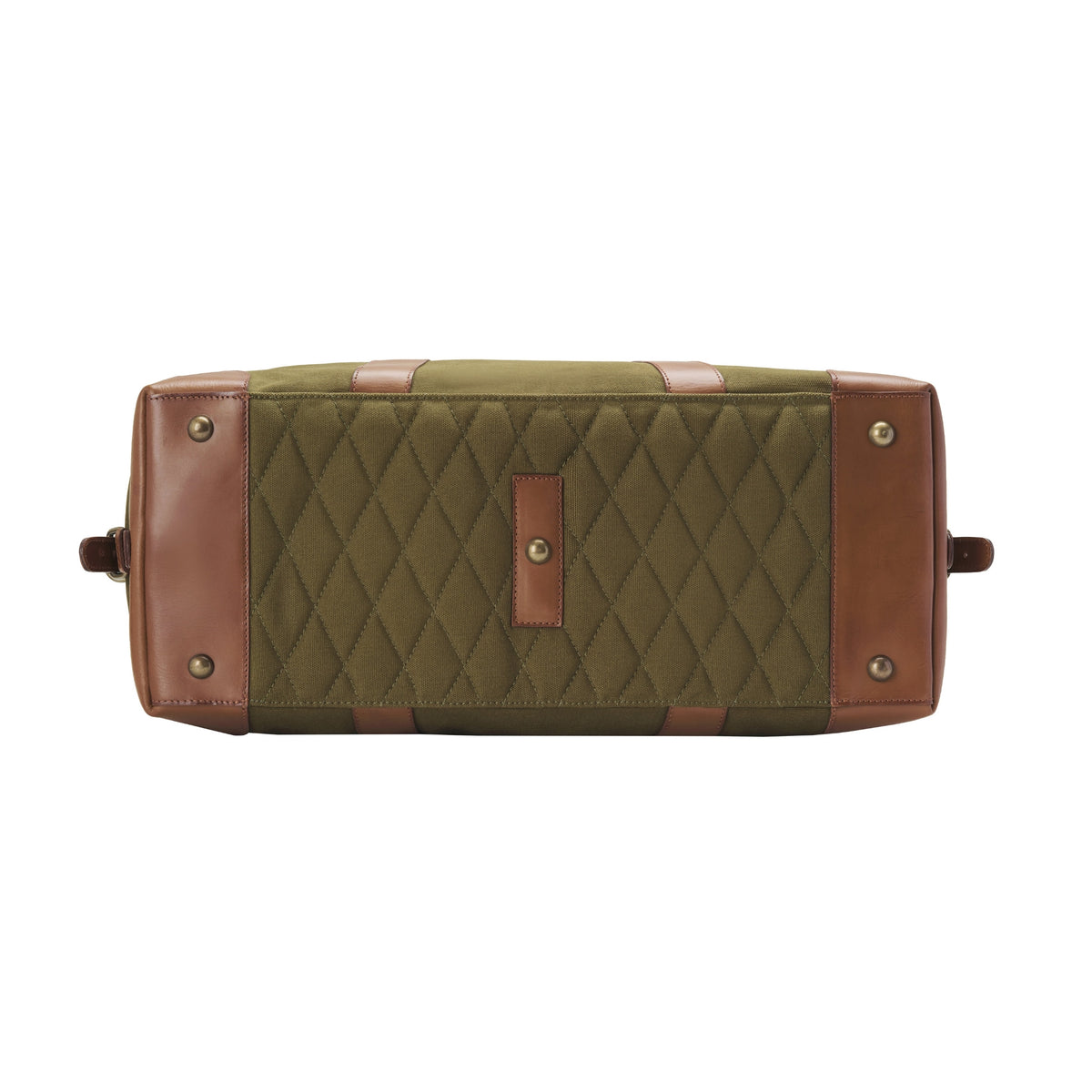 Compact David weekender in canvas and leather in Olive Green – base view with diamond stitching