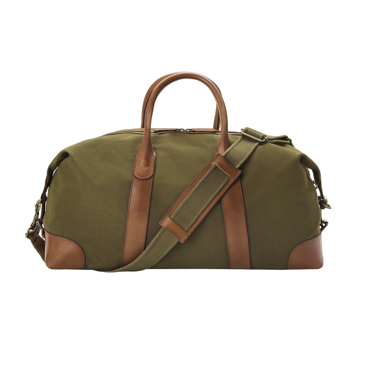 Compact David weekender in canvas and leather in Olive Green – rear view