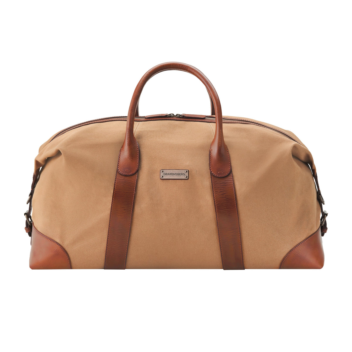 Large David weekender in canvas and leather in Khaki Beige – front view