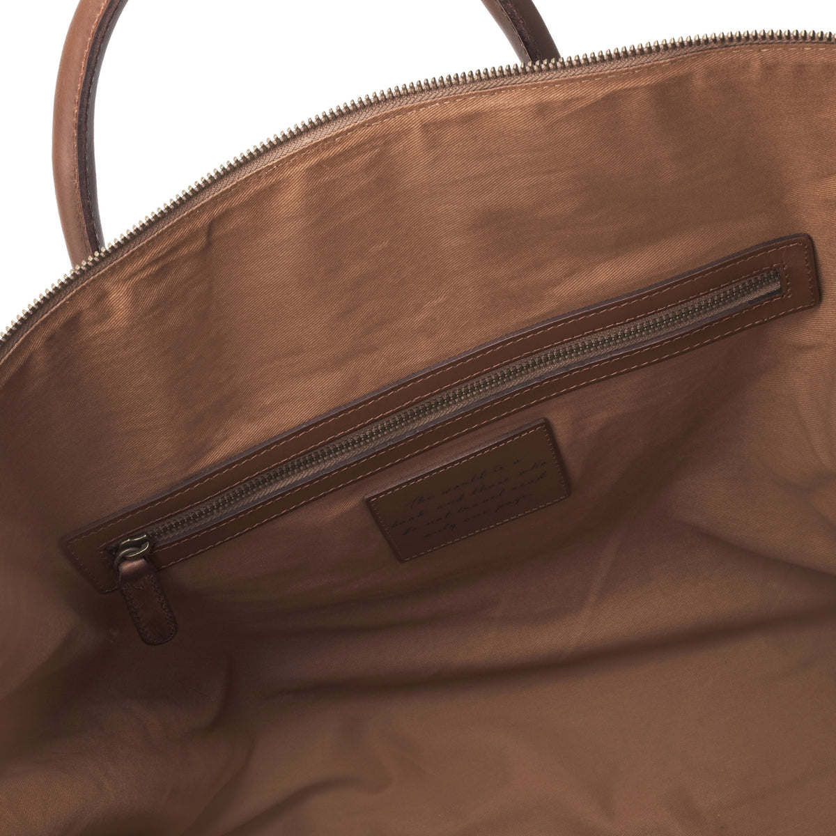 Großer Weekender David aus Canvas und Leder in Khaki-Beige – Innenansicht mit Lasergravur