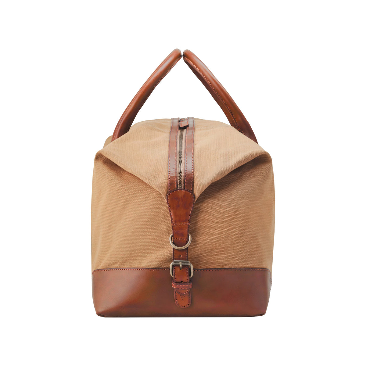 Large David weekender in canvas and leather in Khaki Beige – side view