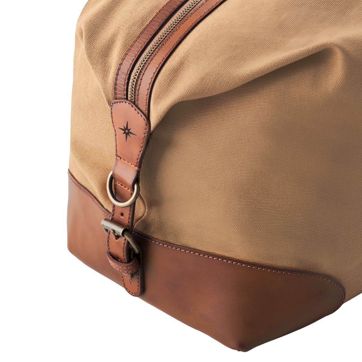 Großer Weekender David aus Canvas und Leder in Khaki-Beige – Seitenansicht