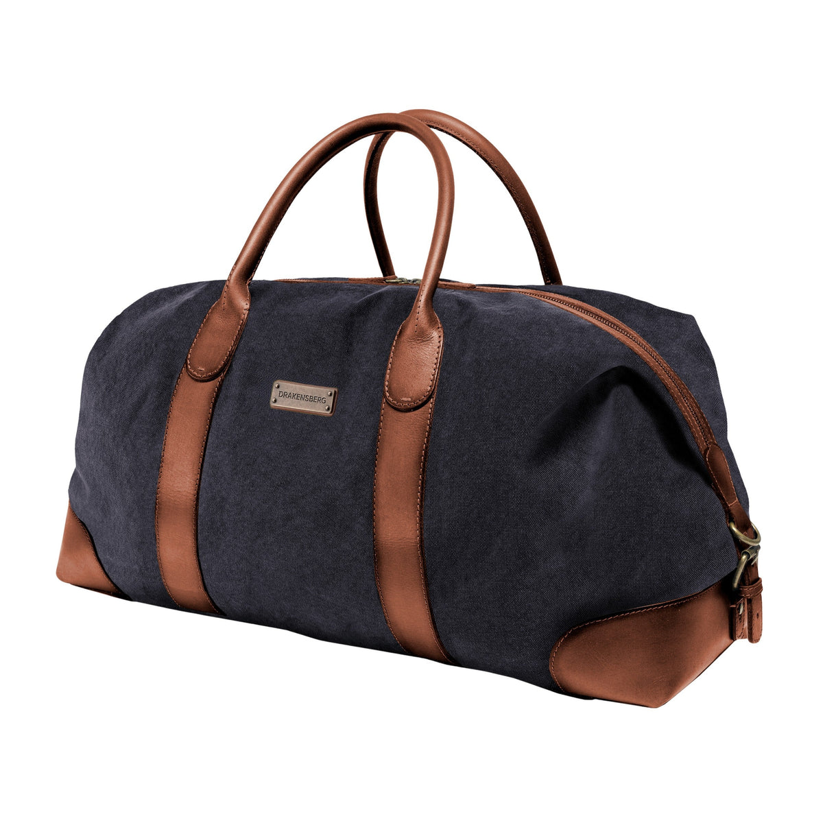 Large David weekender in canvas and leather in Navy Blue – front view