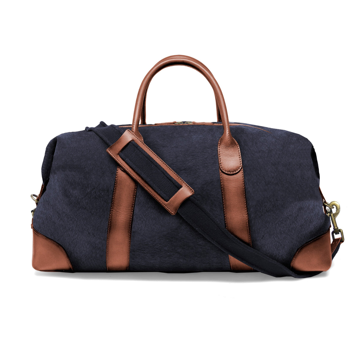 Large David weekender in canvas and leather in Navy Blue – rear view