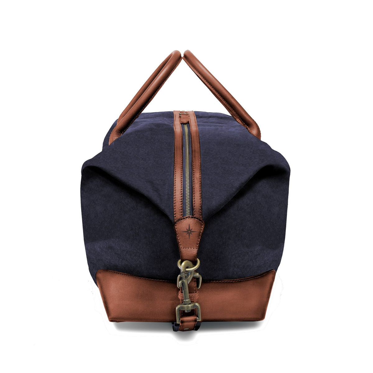 Large David weekender in canvas and leather in Navy Blue – side view