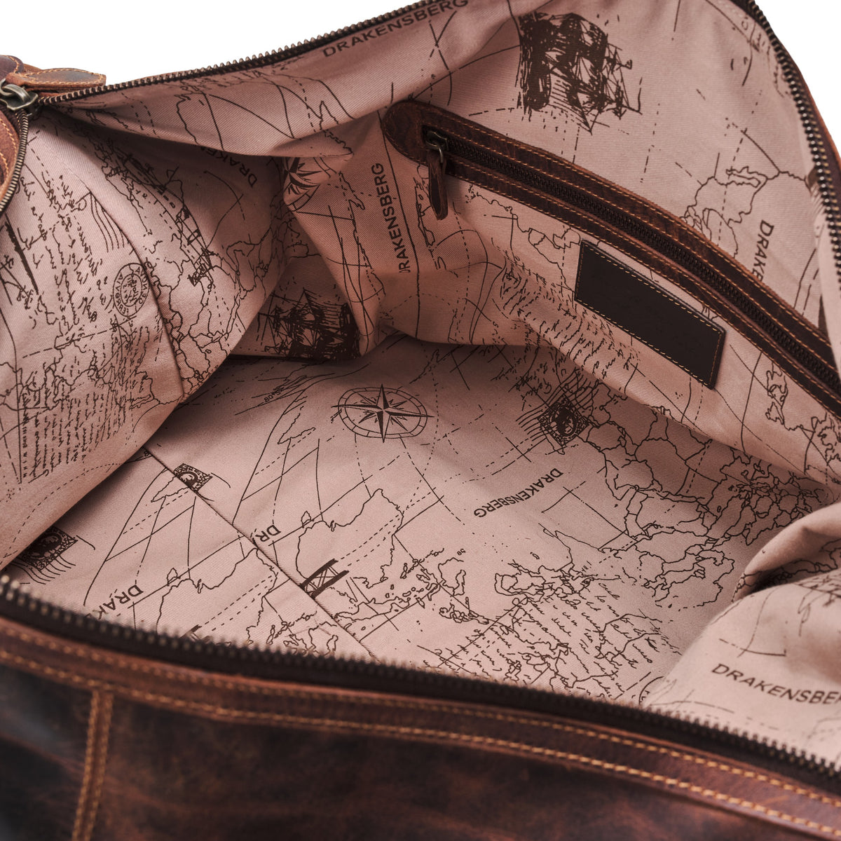 Großer Leder-Weekender David in Antik-Braun – Innenansicht