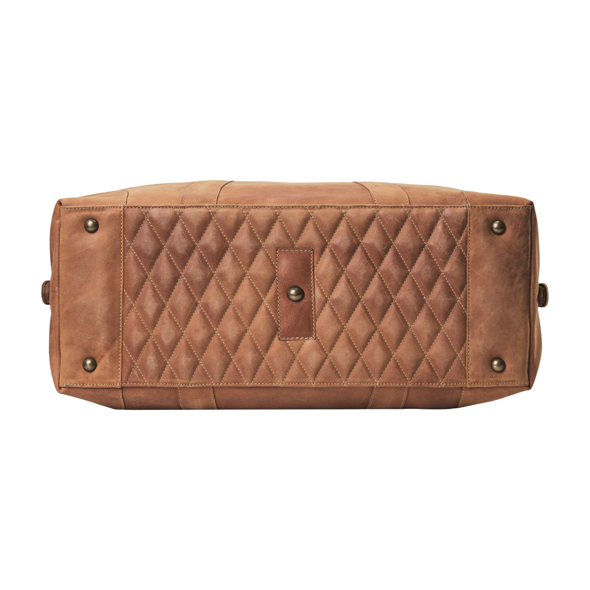Großer Leder-Weekender David in Cognac-Braun – Bodenansicht mit Diamond-Stitch