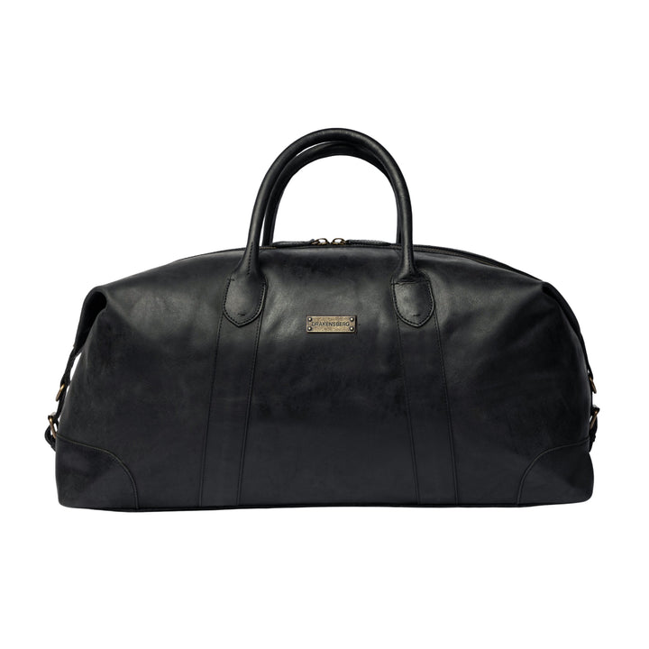 Large David leather weekender in Black – front view